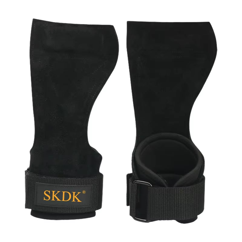 2Pcs Cowhide Gym Gloves Grips Anti-Skid Weight Power Belt Lifting Pads Deadlift Workout Fitness Palm Protection Training Guards