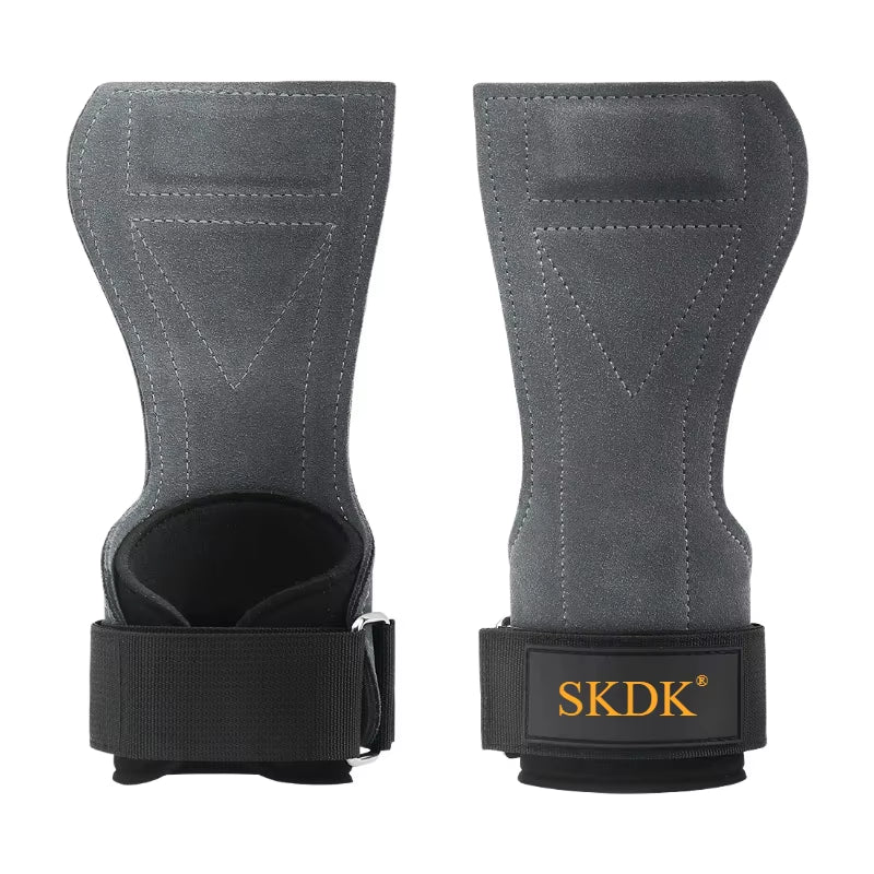 2Pcs Cowhide Gym Gloves Grips Anti-Skid Weight Power Belt Lifting Pads Deadlift Workout Fitness Palm Protection Training Guards