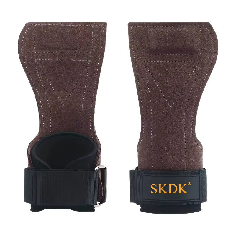 2Pcs Cowhide Gym Gloves Grips Anti-Skid Weight Power Belt Lifting Pads Deadlift Workout Fitness Palm Protection Training Guards